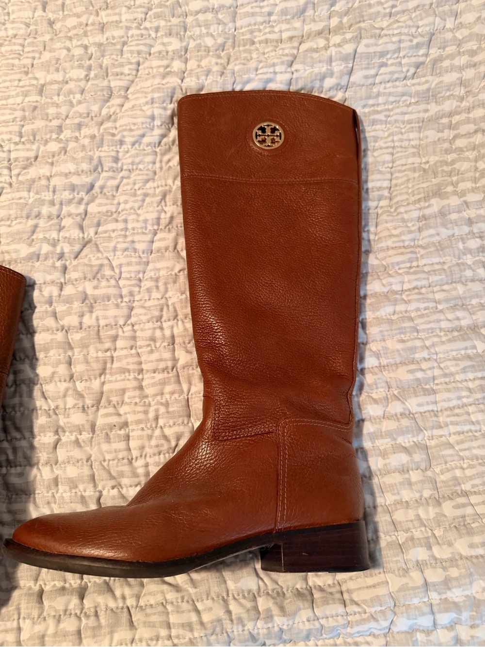 Tory Burch Cognac Leather Over-the-Knee Boot with Logo Medallion
